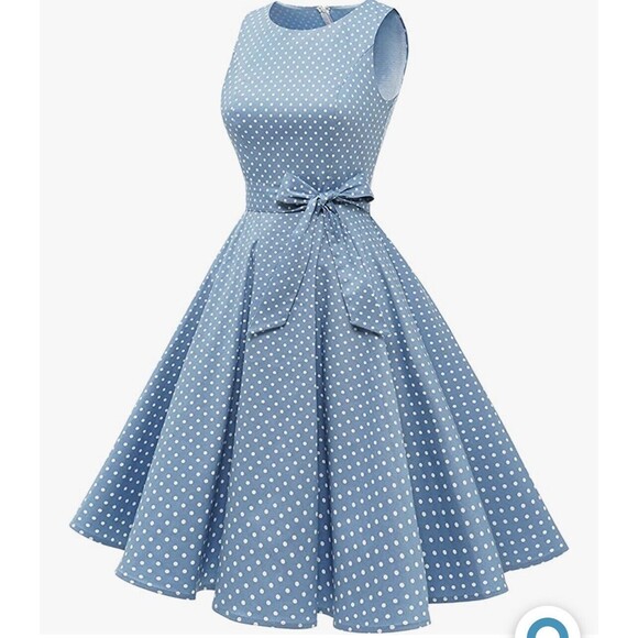 Bery Love Vintage Looking Retro Light Blue and White Polka Dot - Small - New - Picture 3 of 5